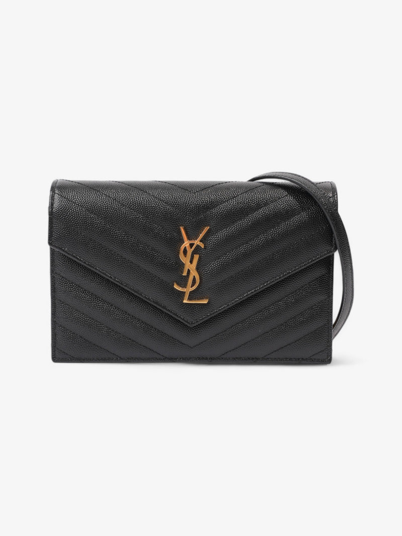  Saint Laurent Envelope Chain Wallet Black Grained Leather