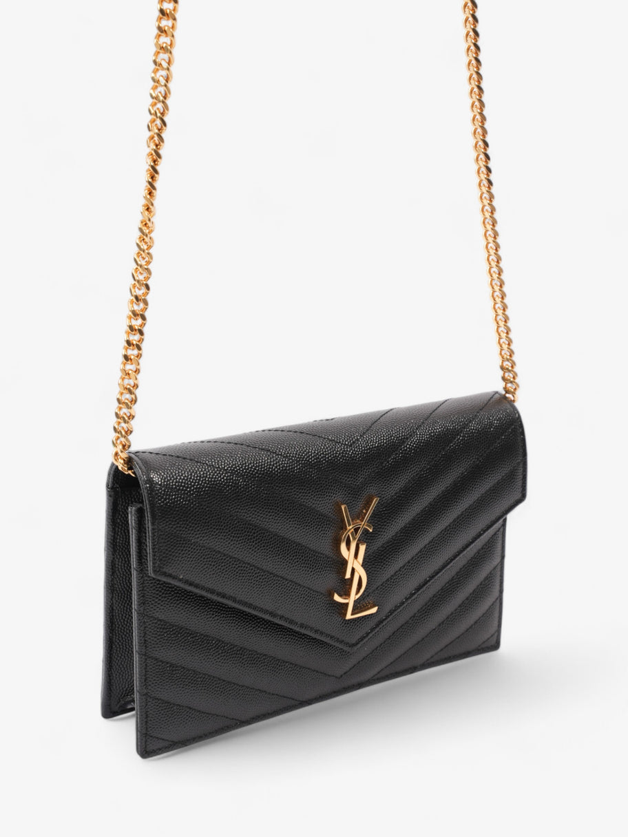 Saint Laurent Envelope Chain Wallet Black Grained Leather Image 7