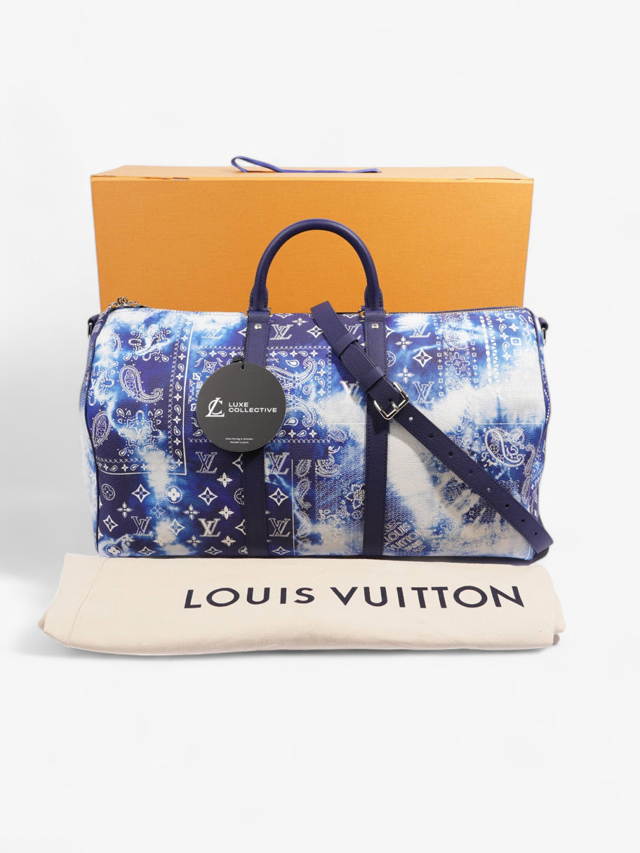 Louis Vuitton Limited Edition Bandana Keepall 50 Blue / White Leather Image 10