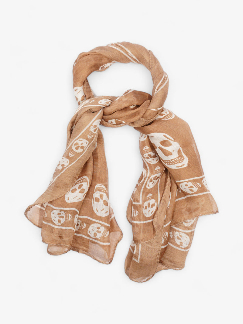  Alexander McQueen Skull Printed Scarf Beige / Ivory Silk