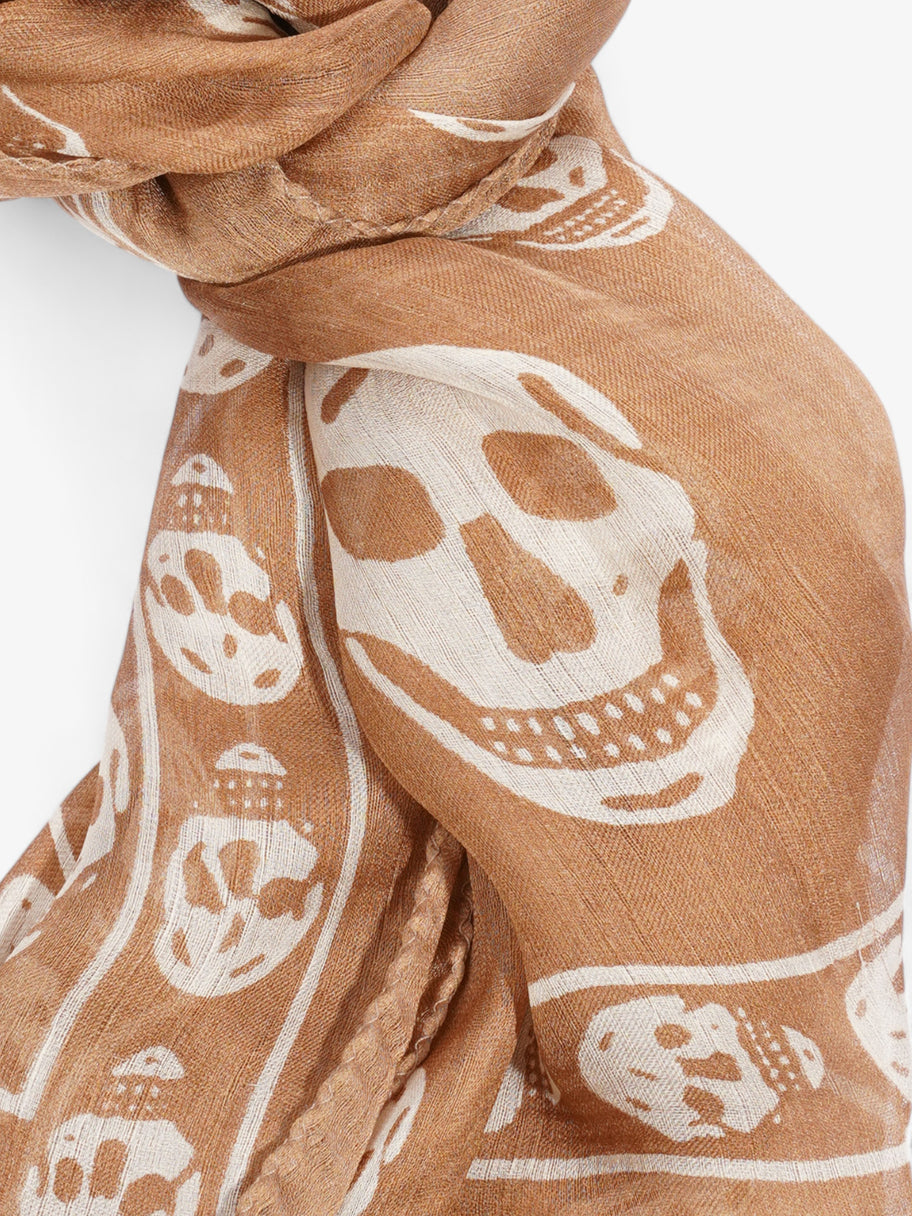 Alexander McQueen Skull Printed Scarf Beige / Ivory Silk Image 2