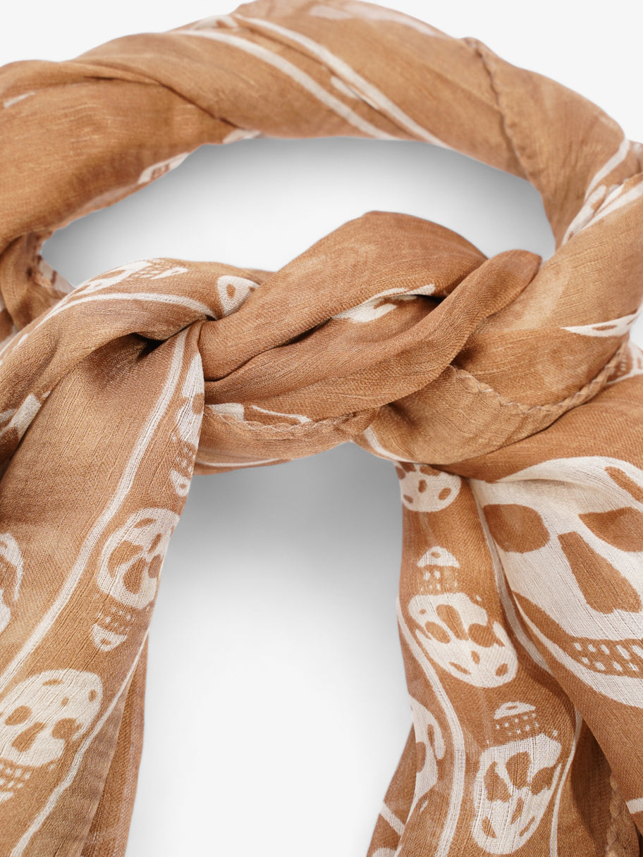 Alexander McQueen Skull Printed Scarf Beige / Ivory Silk Image 3