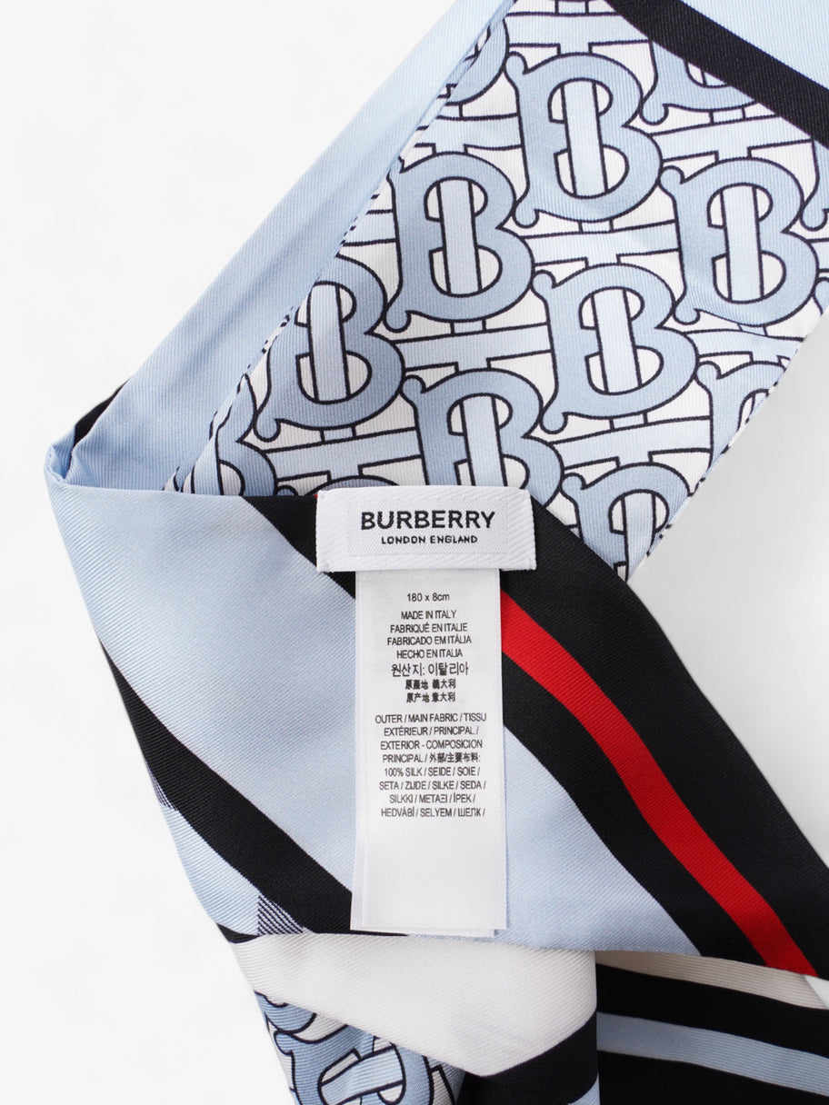 Burberry Triple Check Monogram Stripe Skinny Scarf Pale Blue Silk Image 4