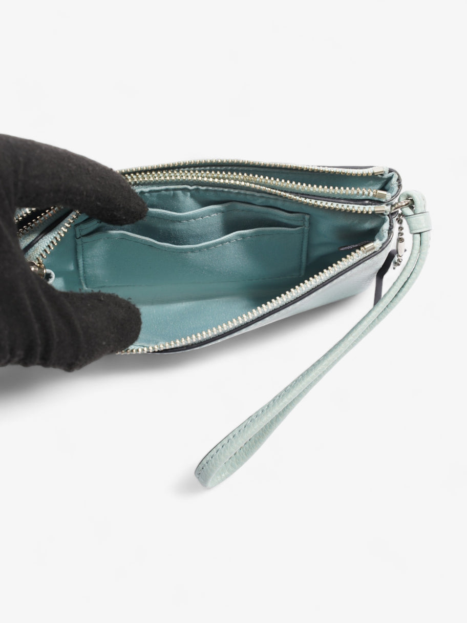 Double Zip Wristlet Turquoise Leather Image 6