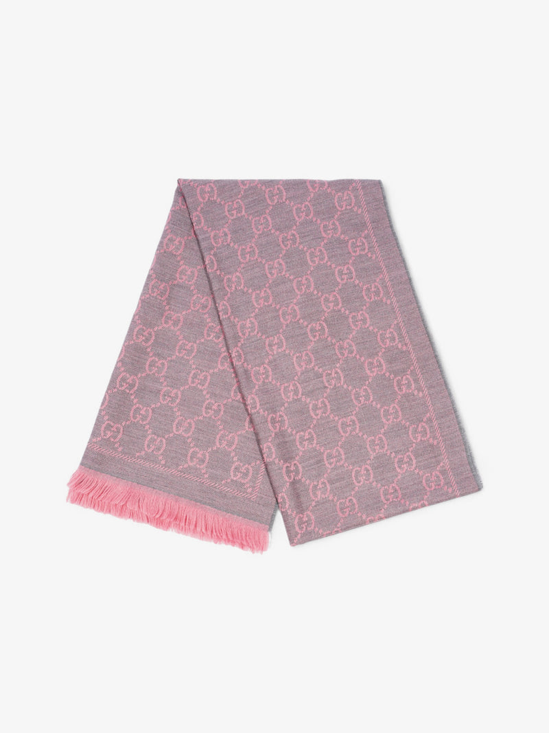  Gucci Jacquard GG Supreme Scarf Grey / Pink Wood 48cm x 180cm