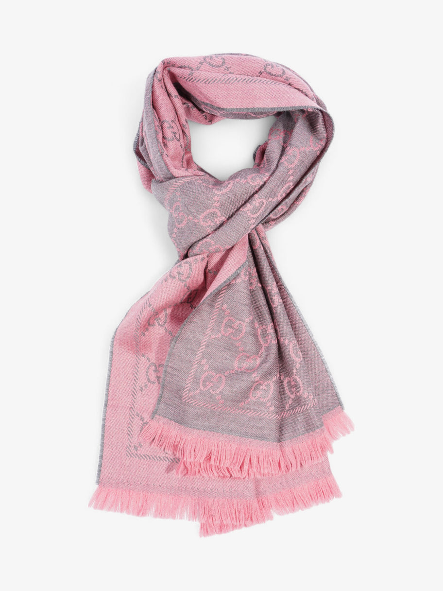 Gucci Jacquard GG Supreme Scarf Grey / Pink Wood 48cm x 180cm Image 4