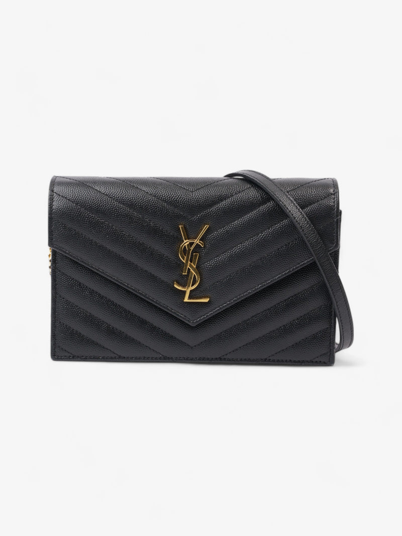  Saint Laurent Cassandre Chain Wallet Black Calfskin Leather