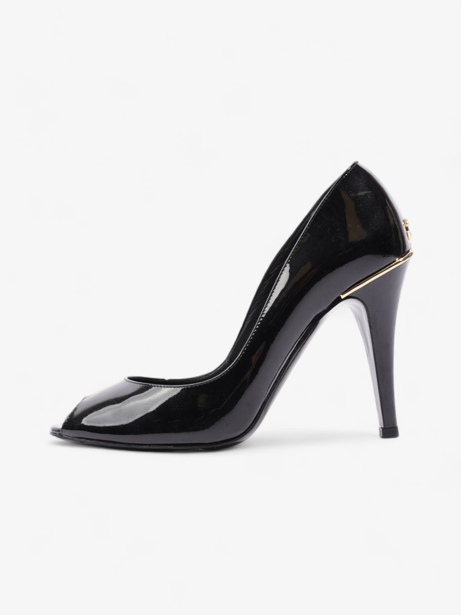 Chanel CC Logo Peep Toe Heels 85mm Black Patent Leather EU 38.5 UK 5.5 Image 5