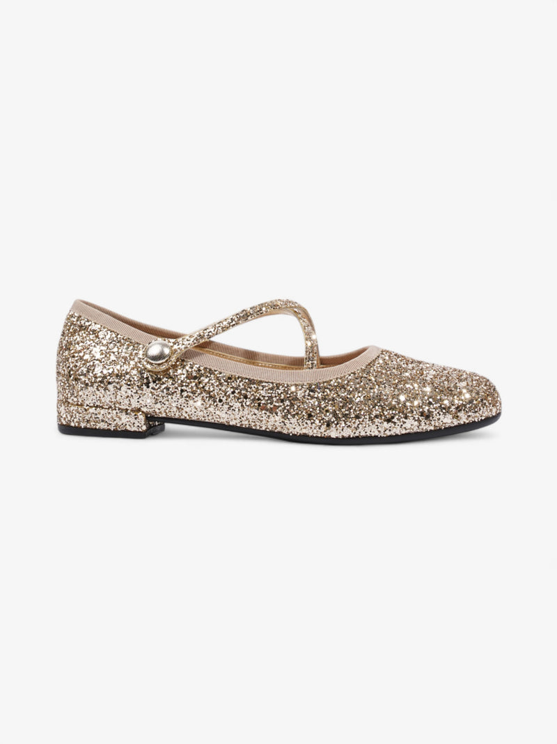  Miu Miu Cross Over Ballet Flats Gold Glitter EU 39.5 UK 6.5