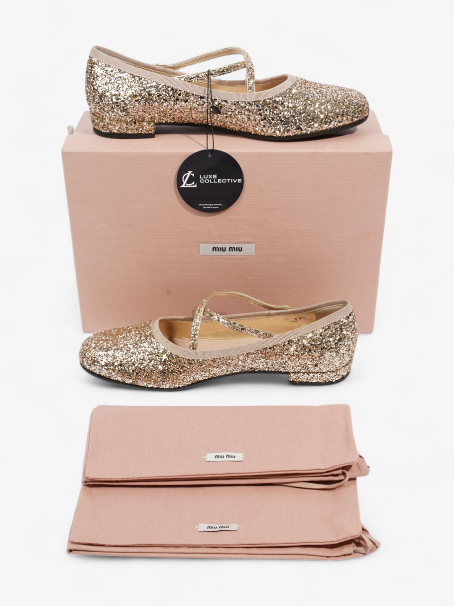 Miu Miu Cross Over Ballet Flats Gold Glitter EU 39.5 UK 6.5 Image 10