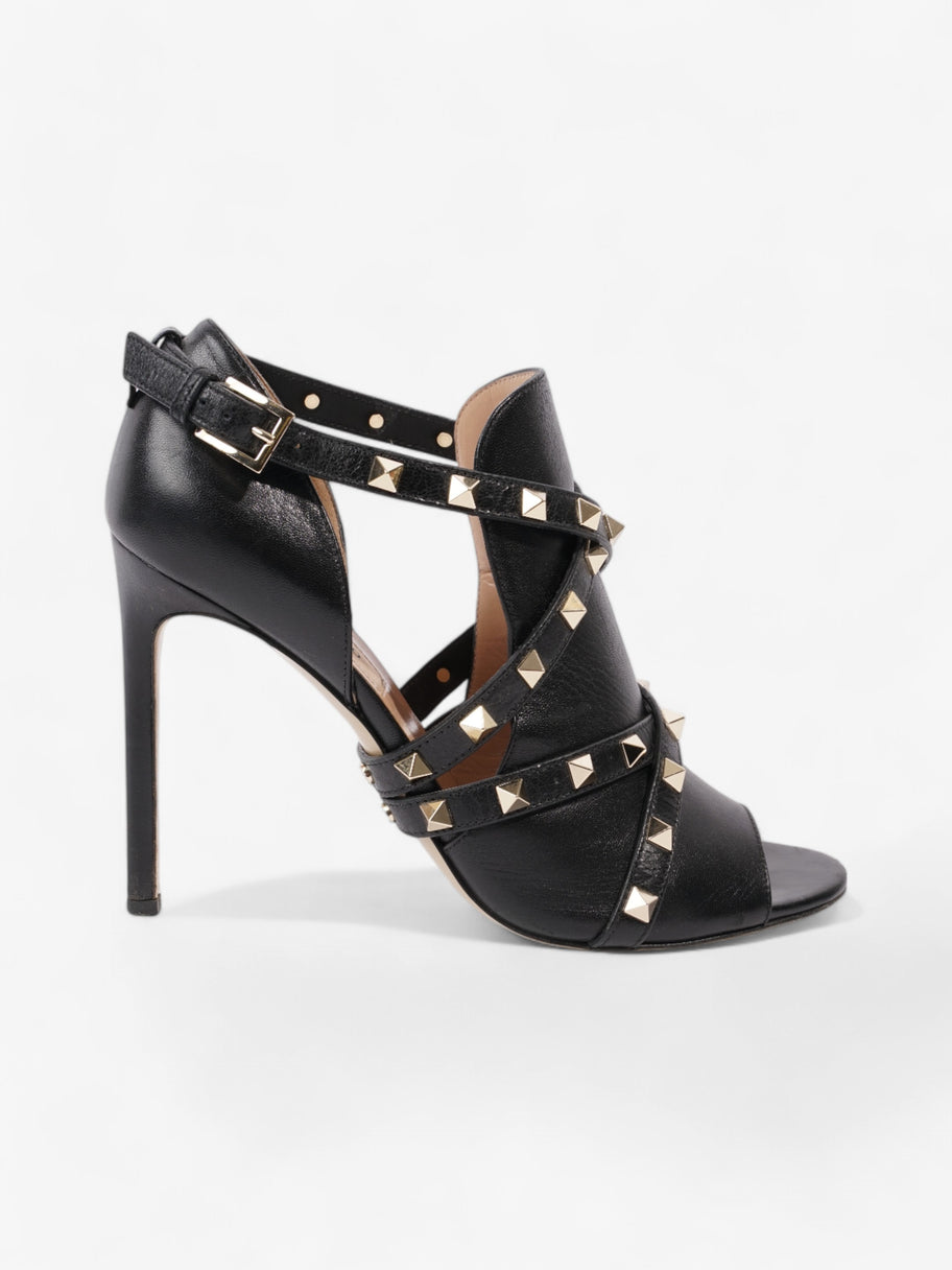 Valentino Rockstud Open Toe Heels 105 Black / Gold Leather EU 39 UK 6 Image 1