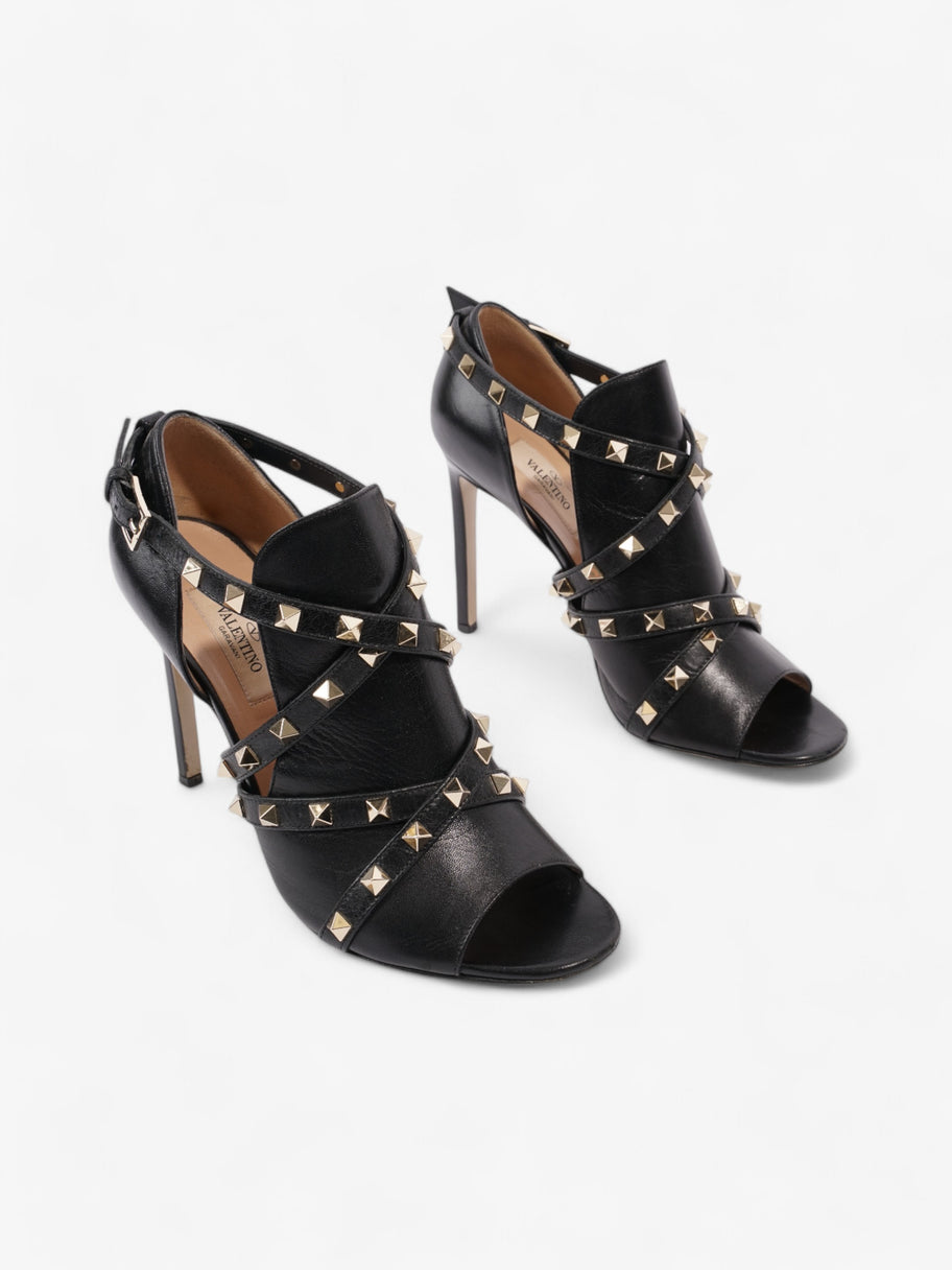 Valentino Rockstud Open Toe Heels 105 Black / Gold Leather EU 39 UK 6 Image 2