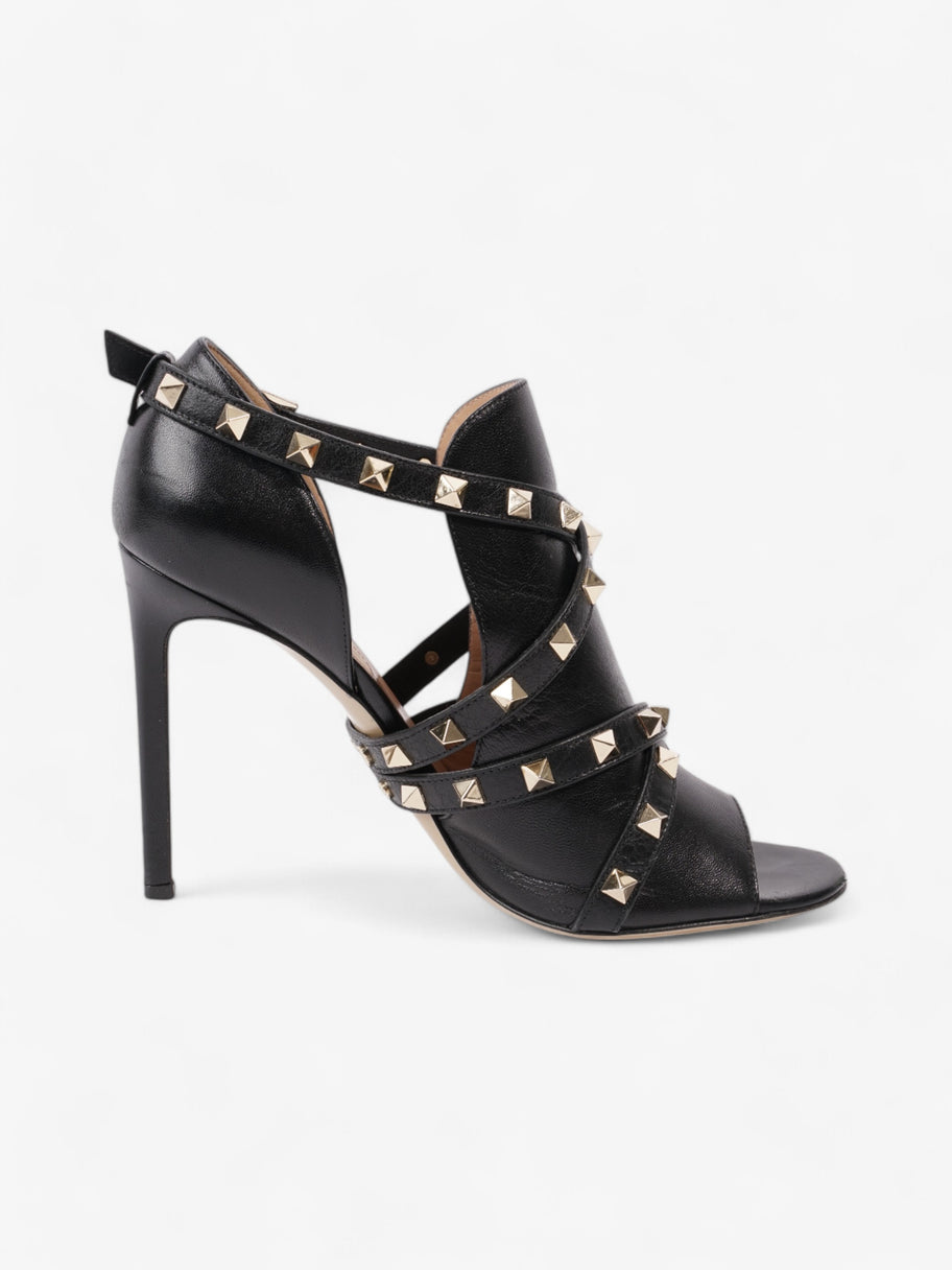 Valentino Rockstud Open Toe Heels 105 Black / Gold Leather EU 39 UK 6 Image 4