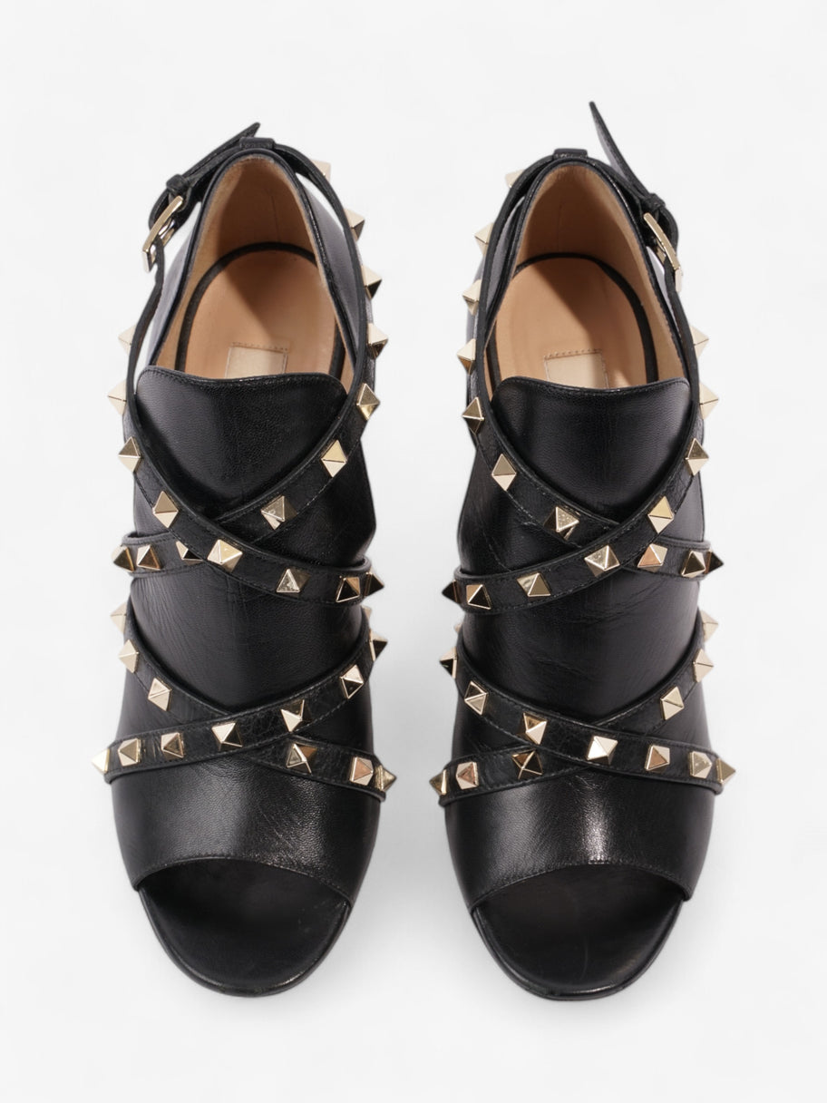 Valentino Rockstud Open Toe Heels 105 Black / Gold Leather EU 39 UK 6 Image 8