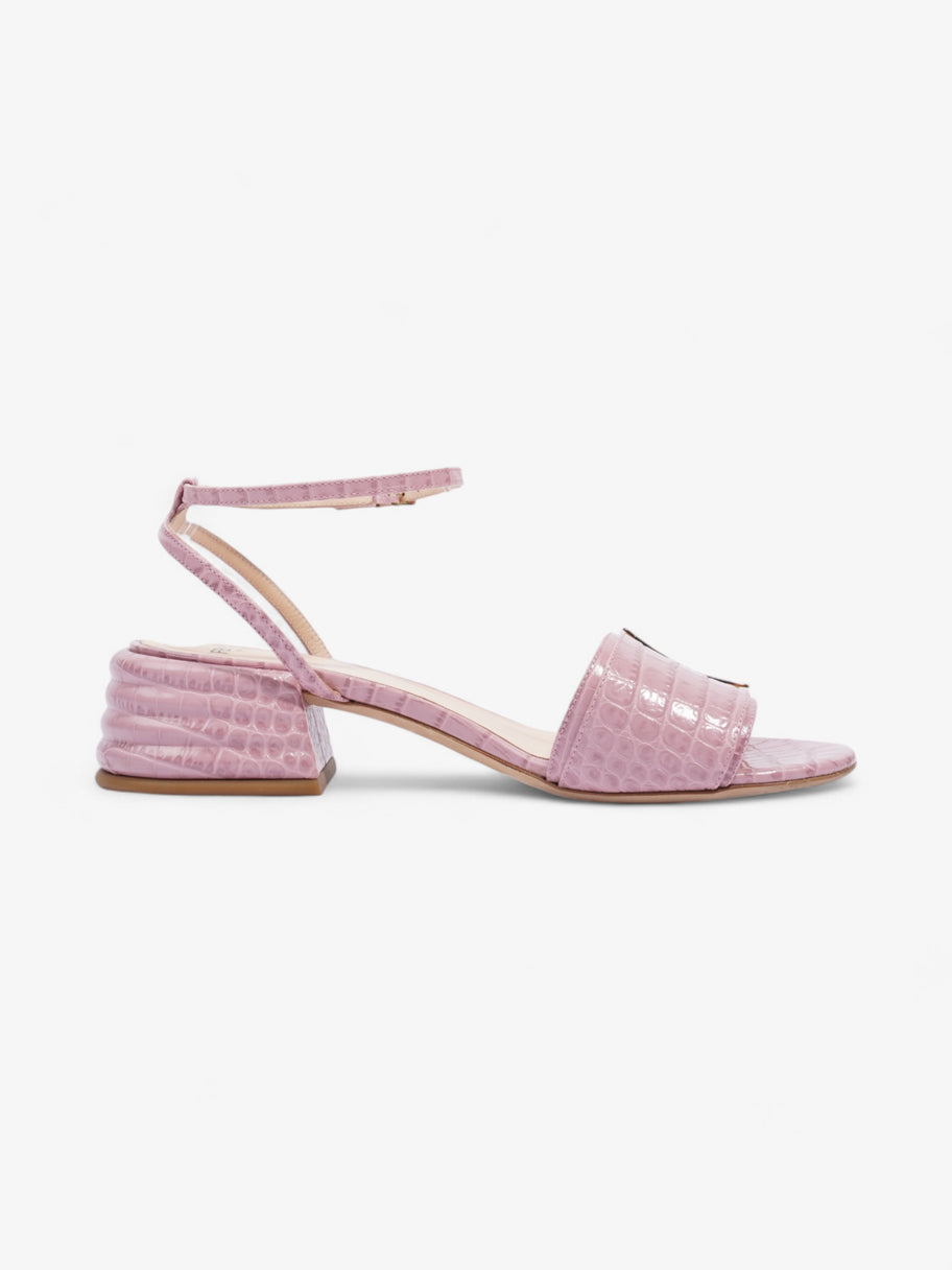 Fendi Promenade Ankle Strap Sandals 40mm Pink / Gold Embossed Leather EU 39 UK 6 Image 4