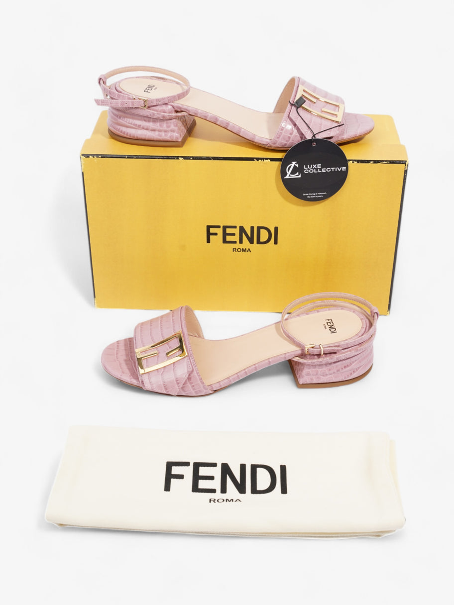 Fendi Promenade Ankle Strap Sandals 40mm Pink / Gold Embossed Leather EU 39 UK 6 Image 9