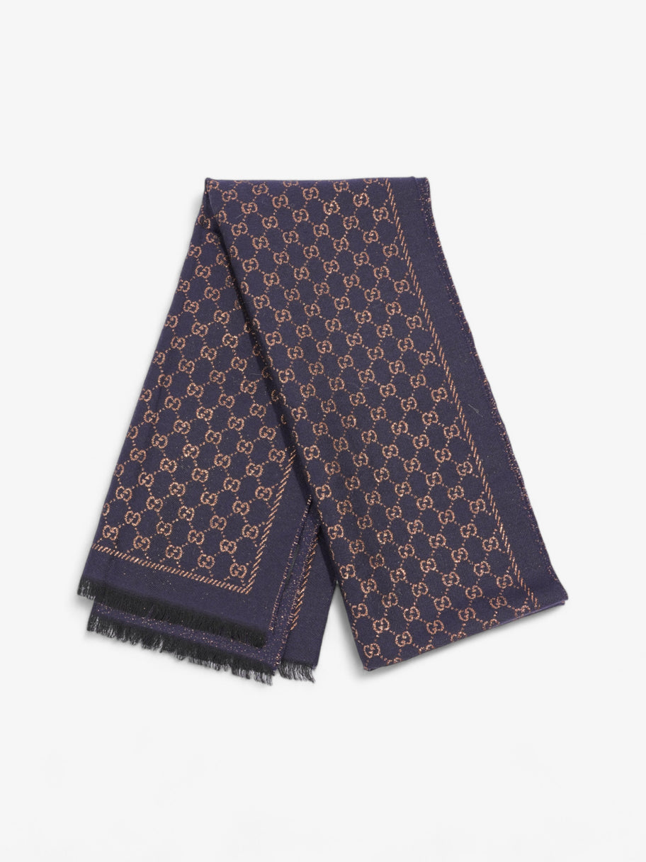 Gucci GG Scarf Navy / Bronze Wool Image 1