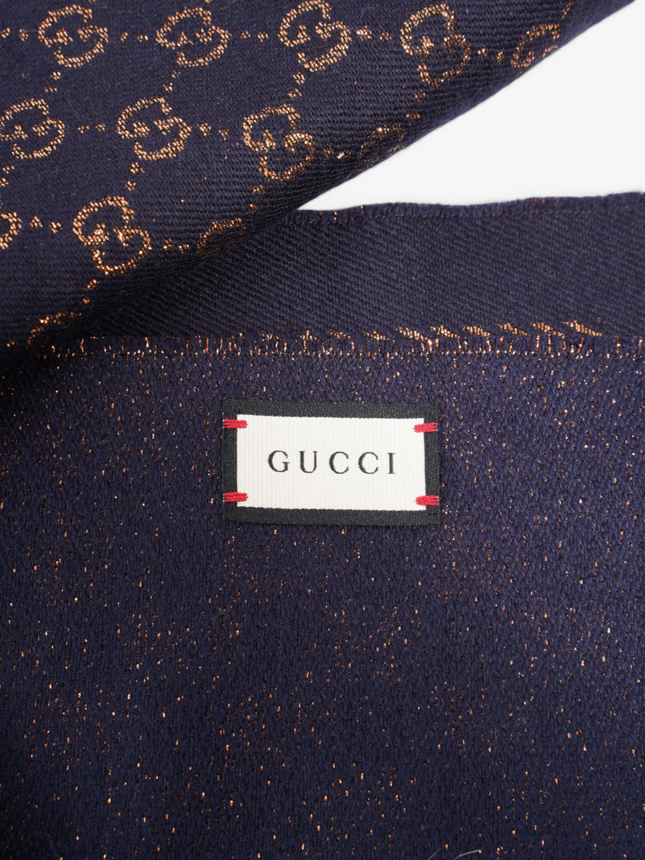 Gucci GG Scarf Navy / Bronze Wool Image 3