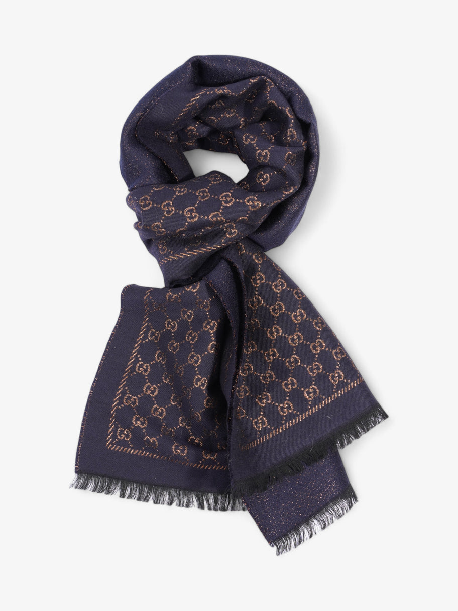 Gucci GG Scarf Navy / Bronze Wool Image 5