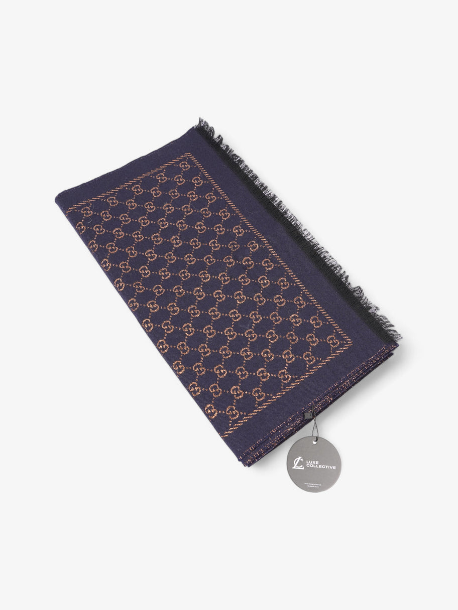 Gucci GG Scarf Navy / Bronze Wool Image 6