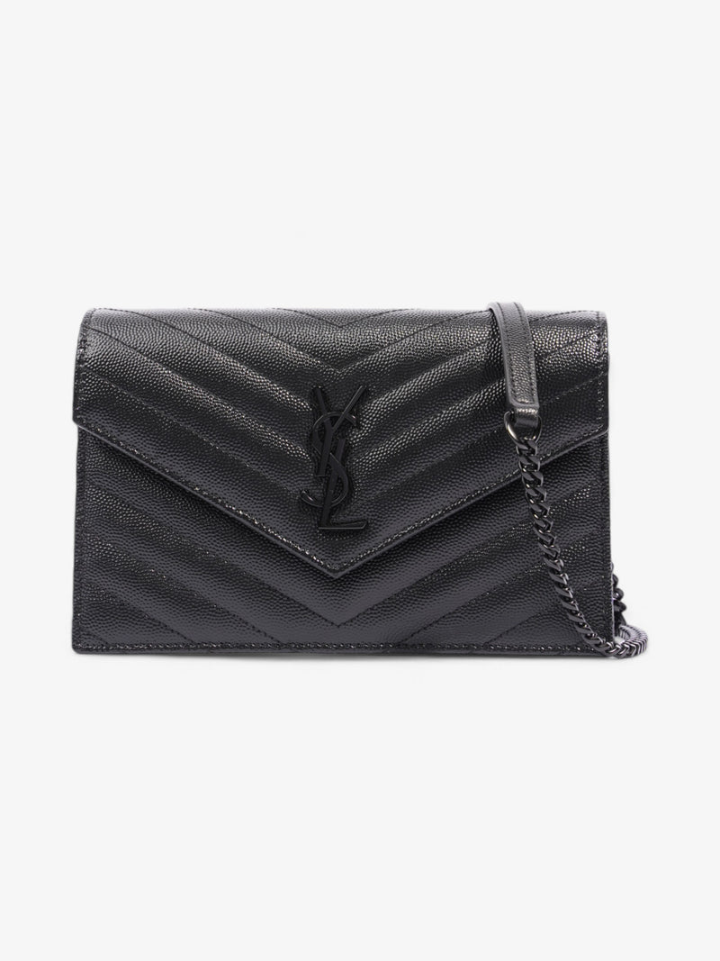  Saint Laurent Cassandre Envelope Chain Wallet Black Grained Leather