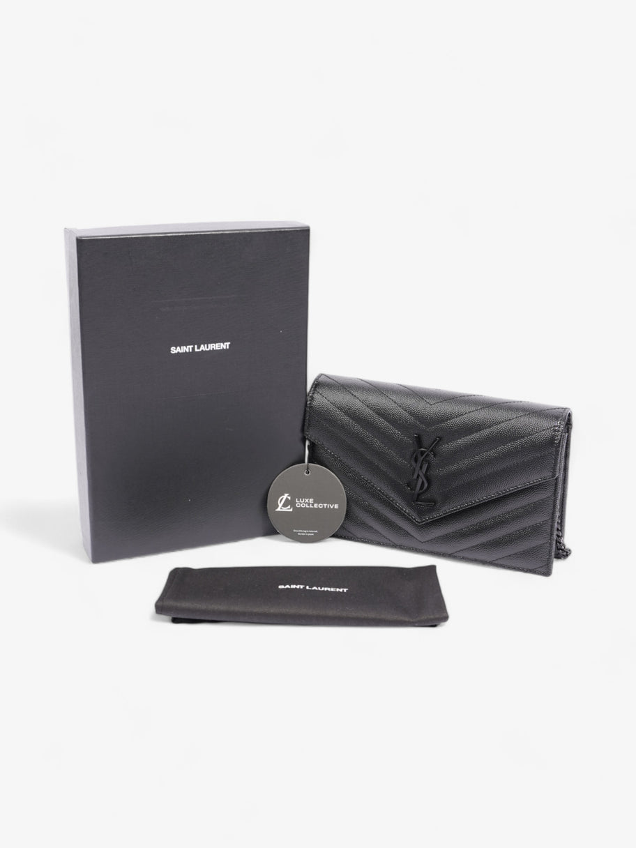 Saint Laurent Cassandre Envelope Chain Wallet Black Grained Leather Image 9