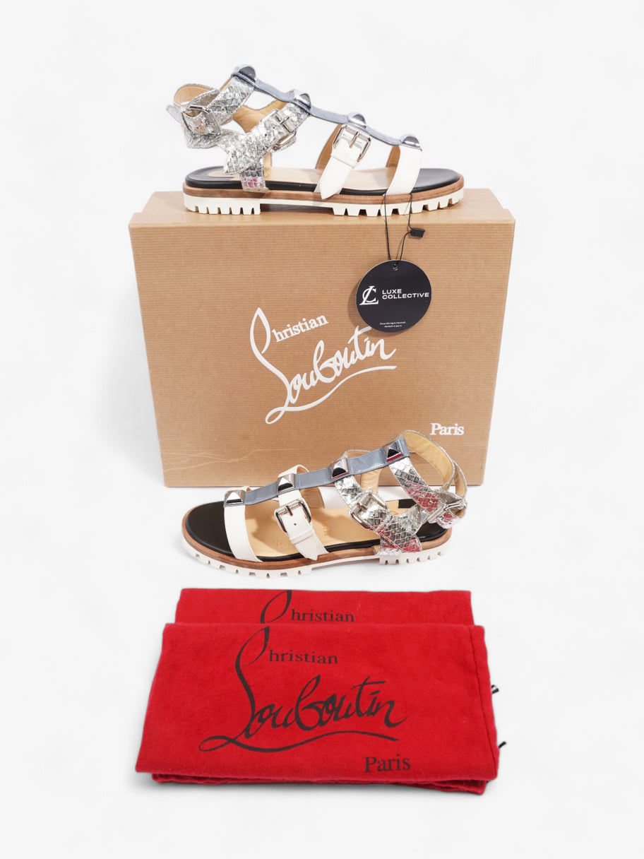 Christian Louboutin Rocknbuckle Flat White / Silver / Blue Calfskin Leather EU 35.5 UK 2.5 Image 8