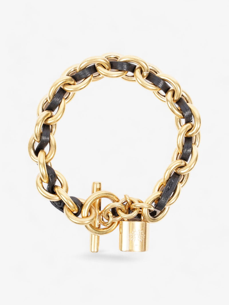  Mulberry Lily Chain Bracelet Gold / Black Leather Small