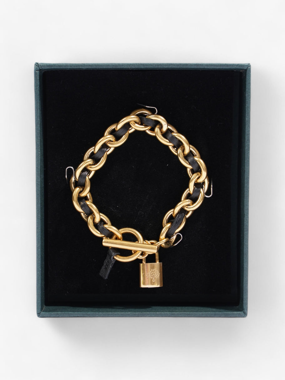 Mulberry Lily Chain Bracelet Gold / Black Leather Small Image 6