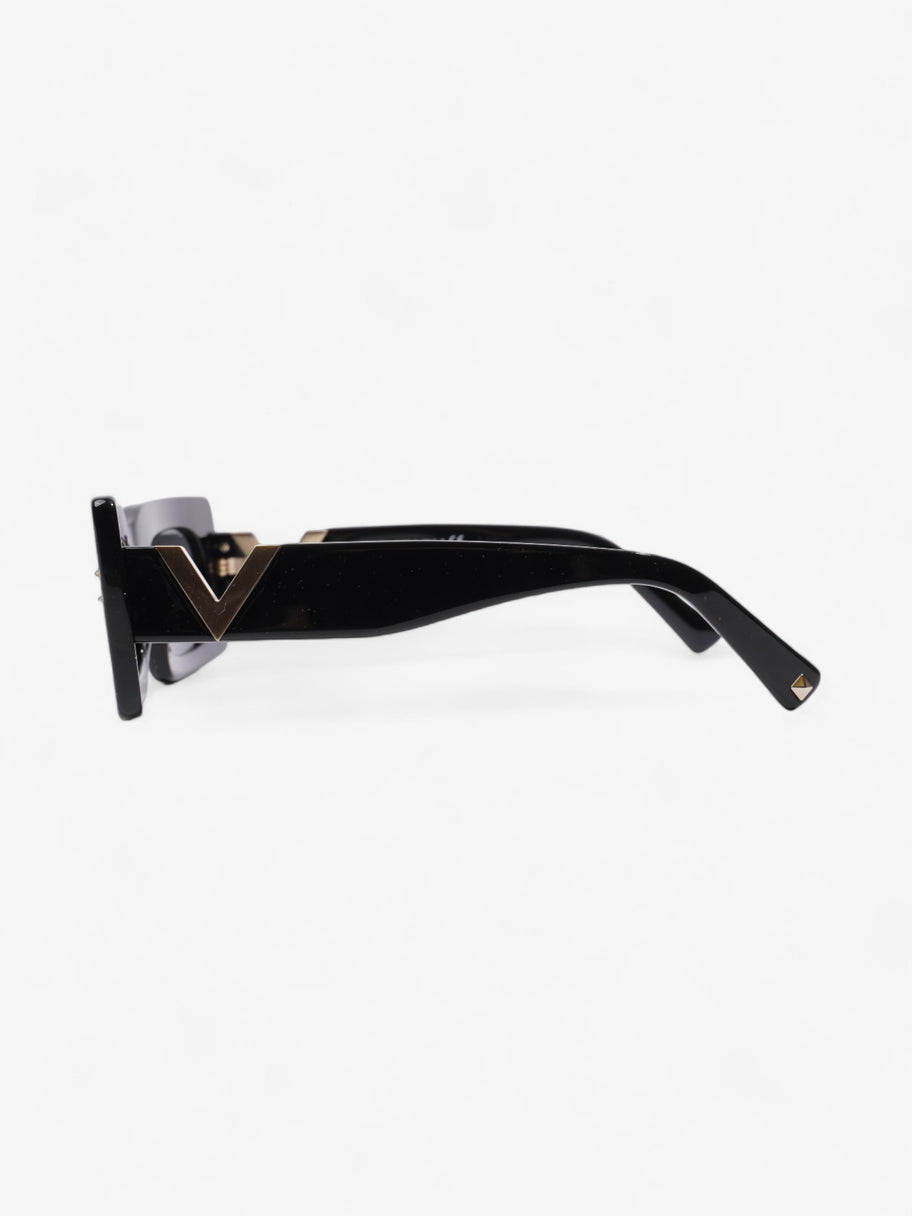 Valentino V Rectangular Sunglasses Black / Gold Acetate 140mm Image 2