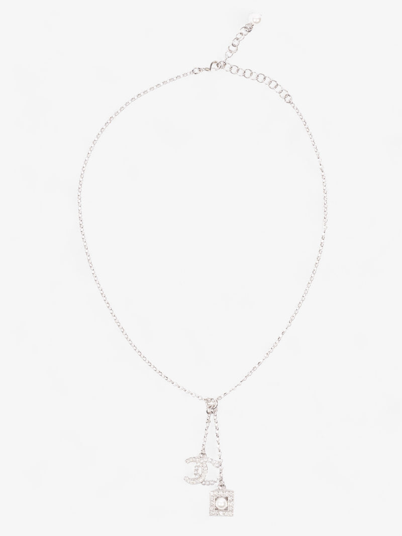  Chanel CC Pearl Square Necklace Silver Base Metal