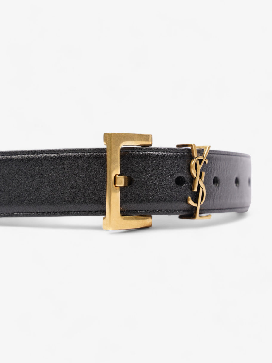 Saint Laurent Logo Belt Black / Gold Leather 85cm 34