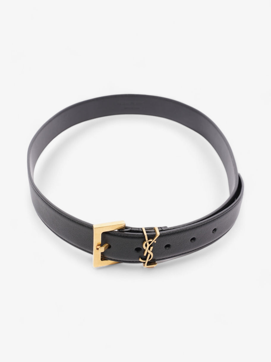 Saint Laurent Logo Belt Black / Gold Leather 85cm 34