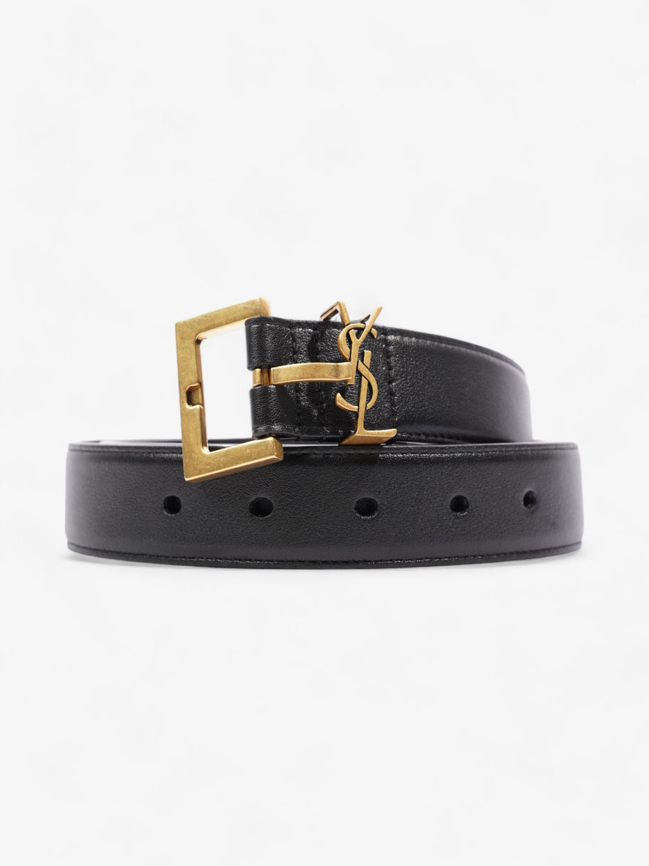 Saint Laurent Logo Belt Black / Gold Leather 85cm 34