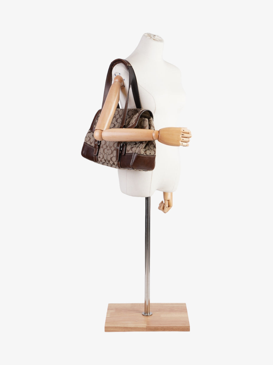 Coach Hampton Flap Satchel Brown Signature Canvas Image 2