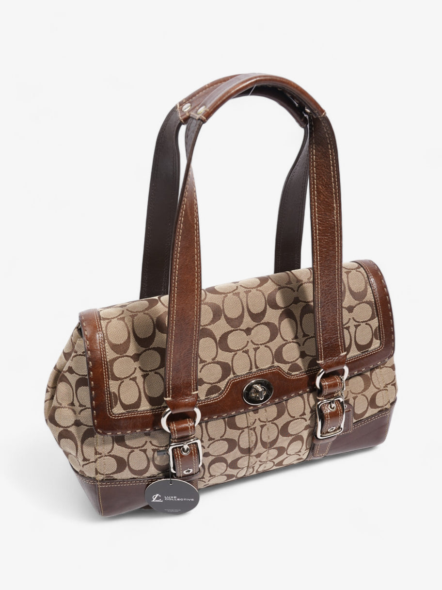 Coach Hampton Flap Satchel Brown Signature Canvas Image 10