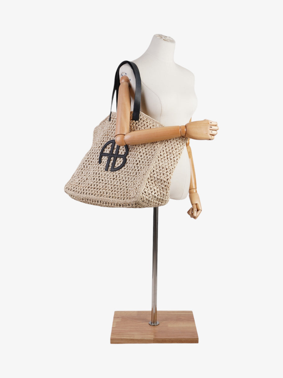 Anine Bing Rio Logo-Embossed Straw Tote Bag Beige / Black Raffia Large Image 2