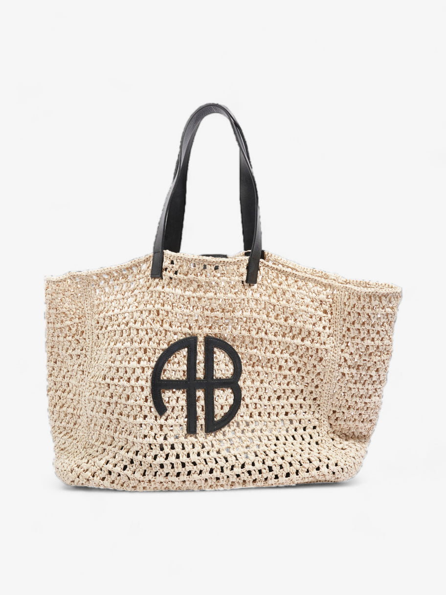 Anine Bing Rio Logo-Embossed Straw Tote Bag Beige / Black Raffia Large Image 1