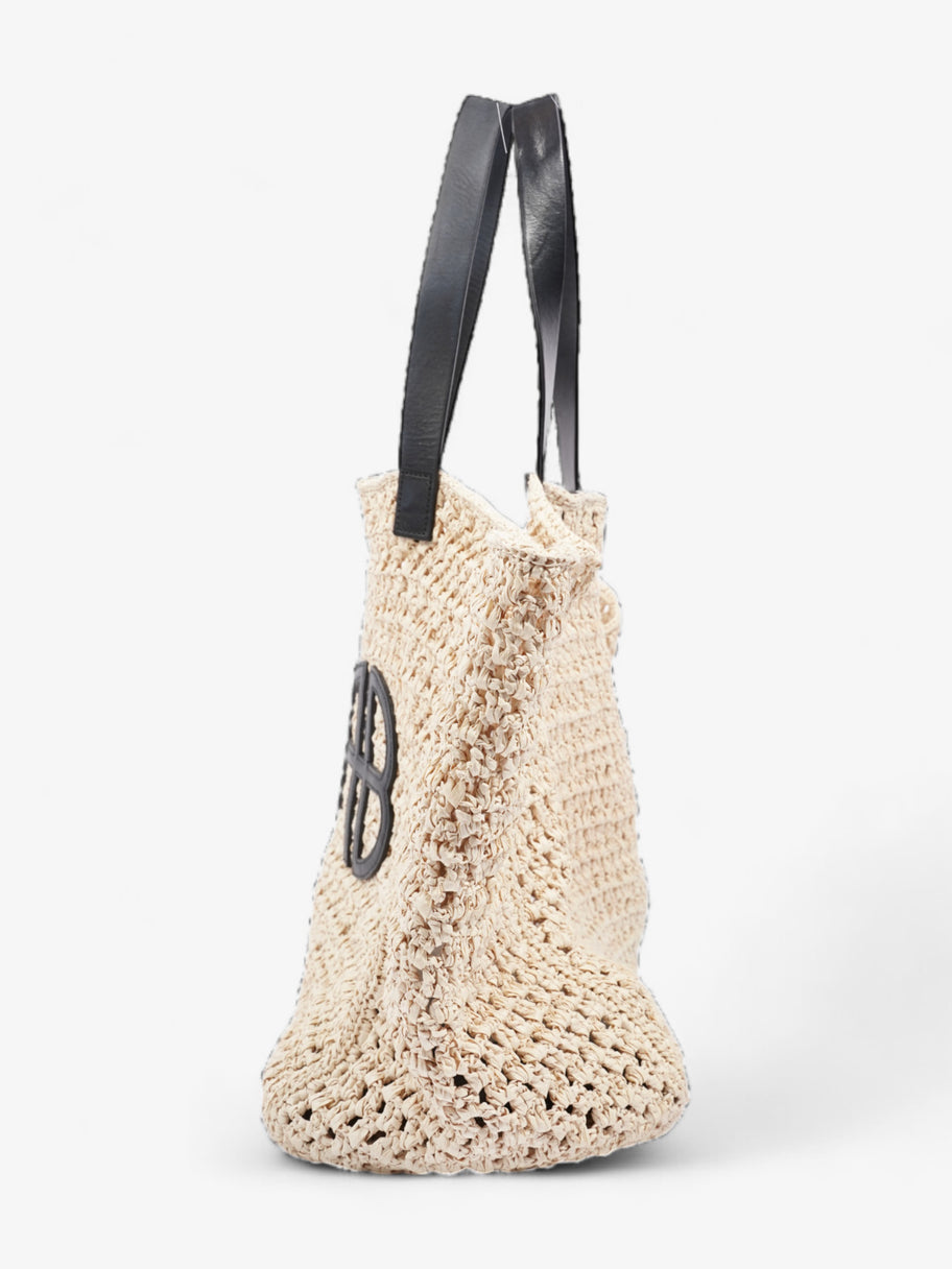 Anine Bing Rio Logo-Embossed Straw Tote Bag Beige / Black Raffia Large Image 3