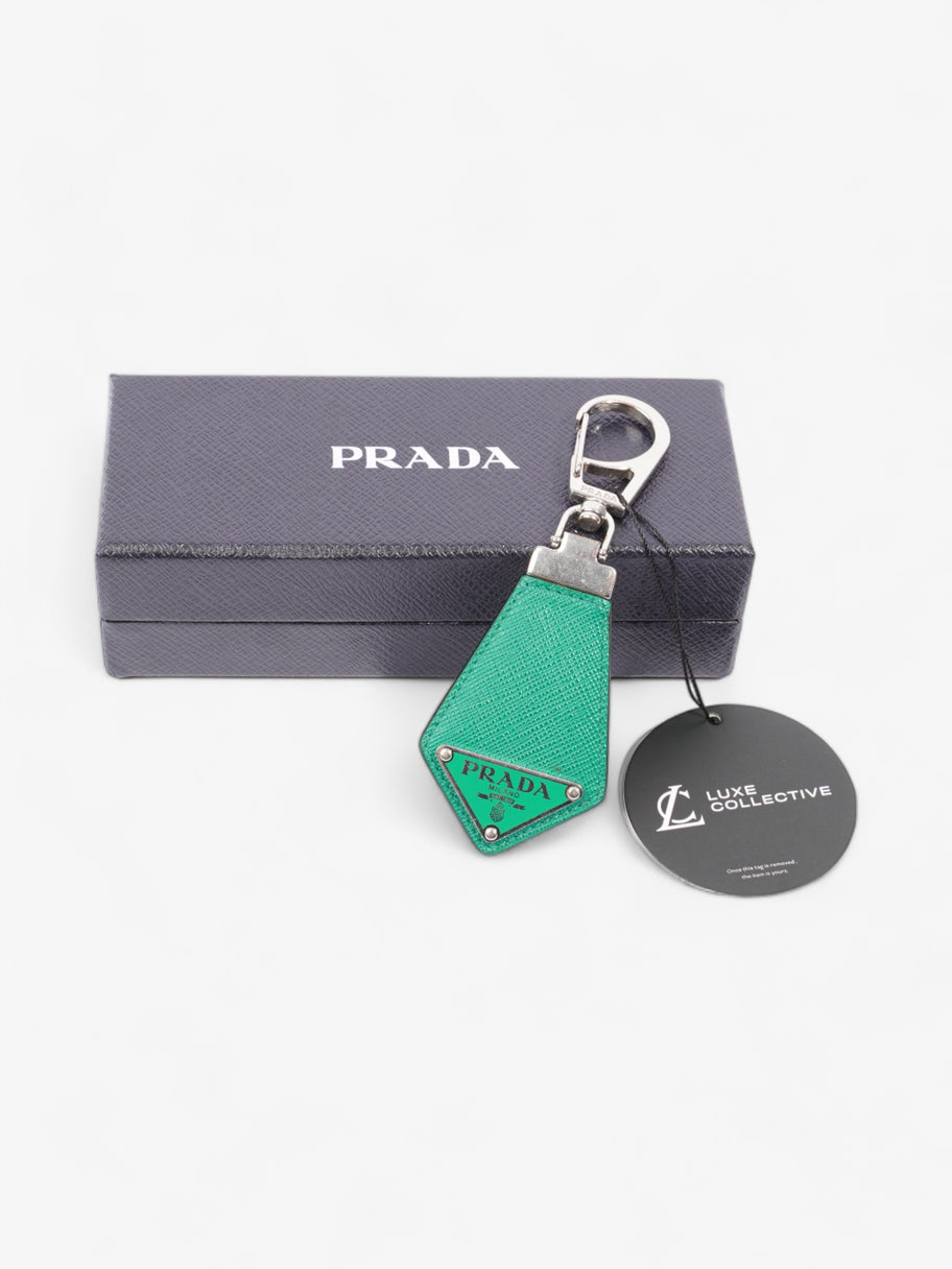 Prada Triangle Keychain Green Saffiano Leather Image 6