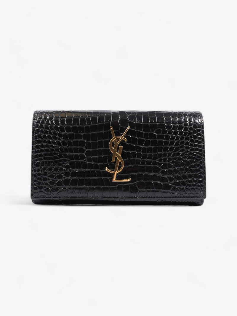  Croc Embossed Wallet Black Leather