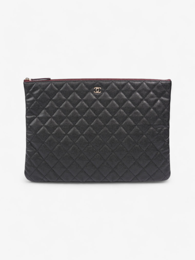  Chanel Clutch Pouch Black Caviar Leather Large