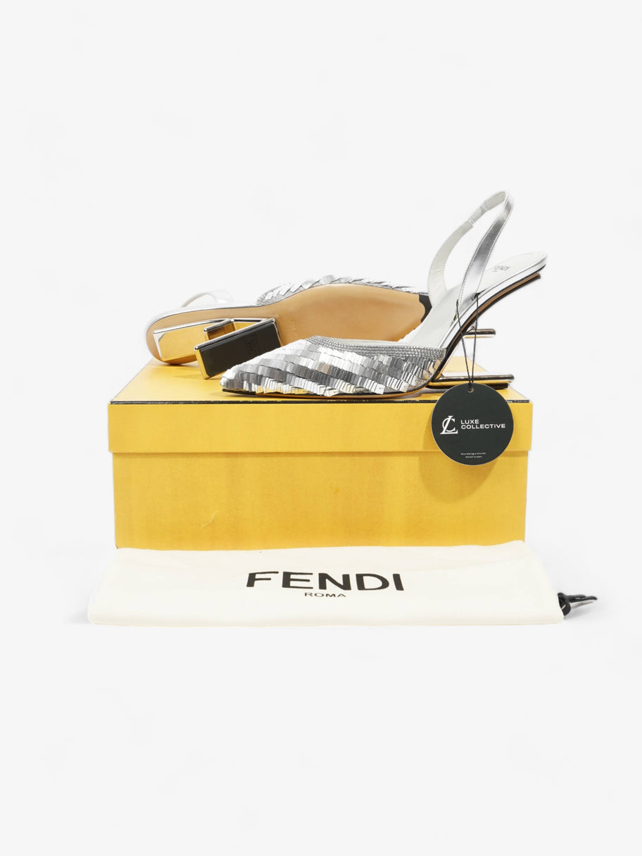 Fendi Slingback Heel 100 Silver Sequin EU 38.5 UK 5.5 Image 8