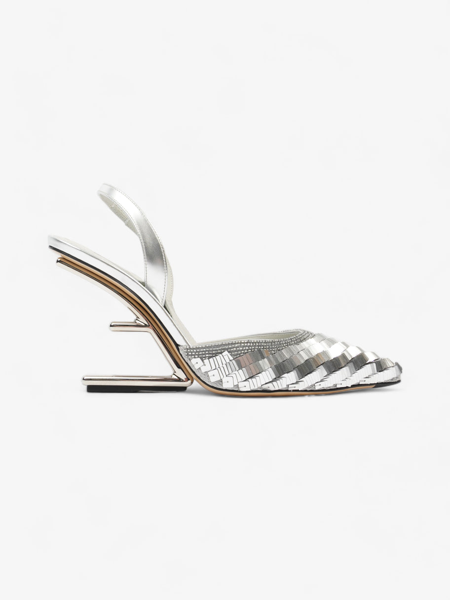 Fendi Slingback Heel 100 Silver Sequin EU 38.5 UK 5.5 Image 1