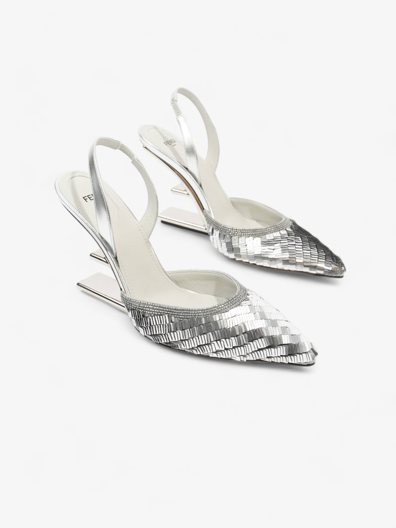  Fendi Slingback Heel 100 Silver Sequin EU 38.5 UK 5.5