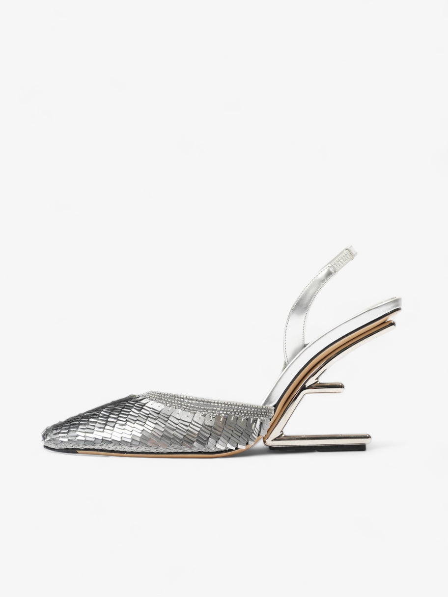 Fendi Slingback Heel 100 Silver Sequin EU 38.5 UK 5.5 Image 3