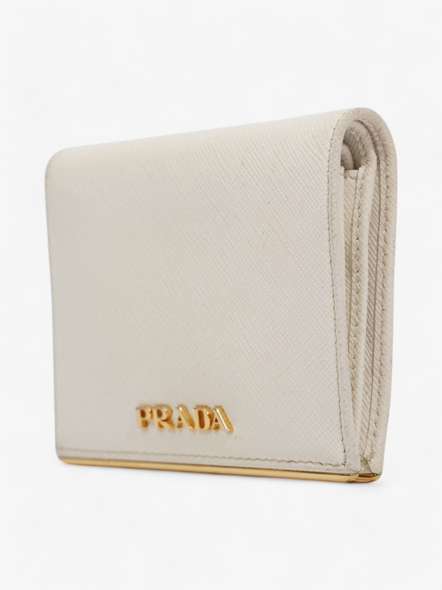 Prada Bifold Wallet White / Gold Saffiano Leather Image 3