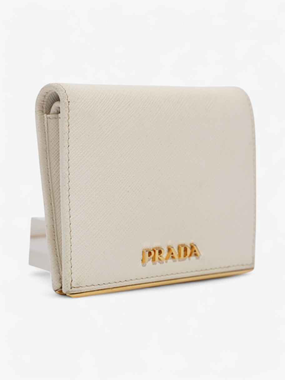 Prada Bifold Wallet White / Gold Saffiano Leather Image 4