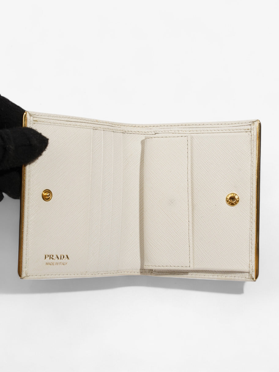 Prada Bifold Wallet White / Gold Saffiano Leather Image 6