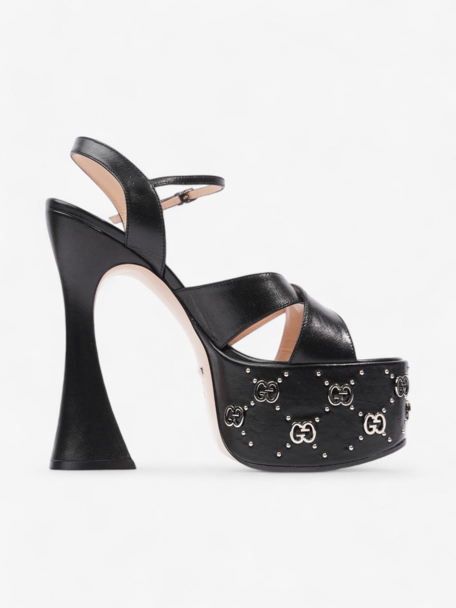 Gucci Interlocking G Stud Platform Heels 160mm Black / Silver Leather EU 39.5 UK 6.5 Image 4